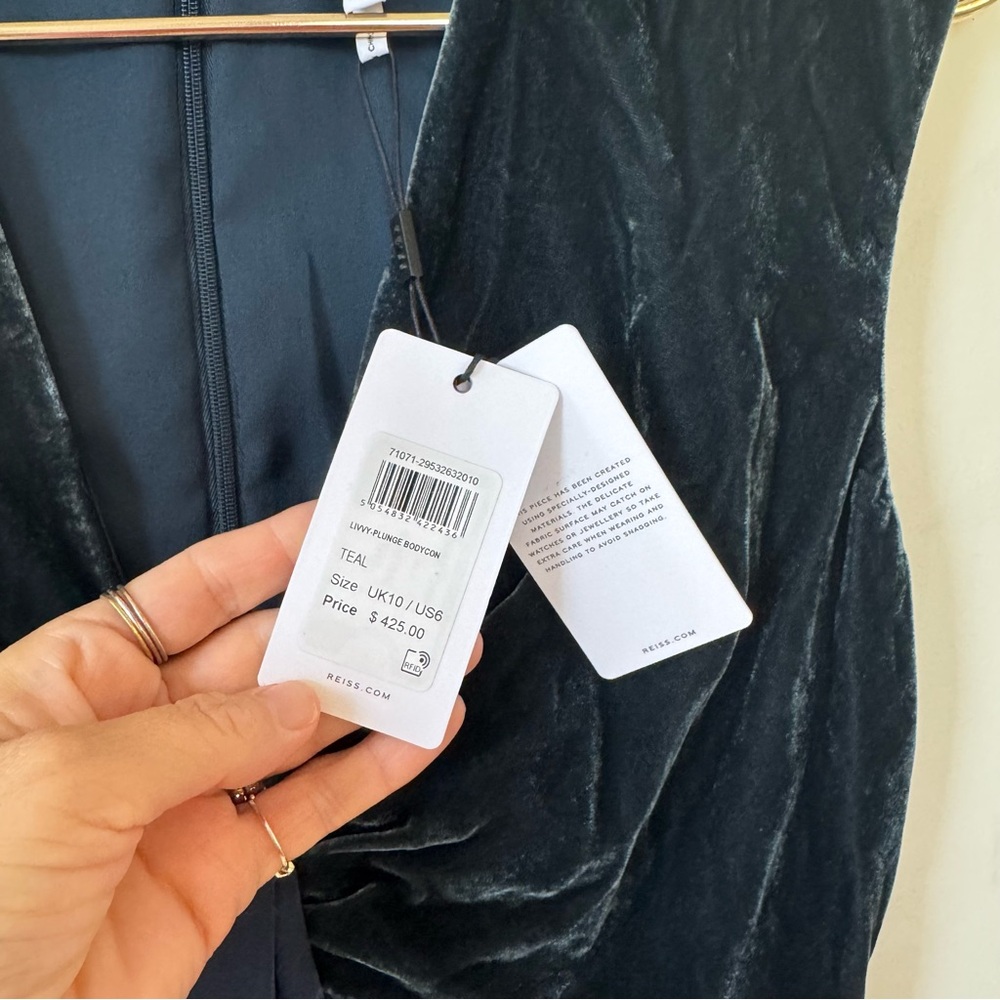 NWT Reiss Livvy Teal Green Velvet and Satin Deep Plunge Cocktail Dress 6 - Picture 11 of 12